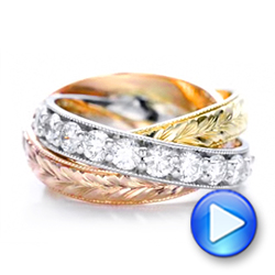  18K Gold And 18K Gold And Platinum Three-tone Hand Engraved Anniversary Band - Video -  101834 - Thumbnail