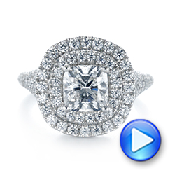  Platinum Custom Halo Pave Diamond Engagement Ring - Video -  104254 - Thumbnail