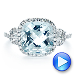 14k White Gold Aquamarine And Diamond Halo Ring - Video -  105011 - Thumbnail