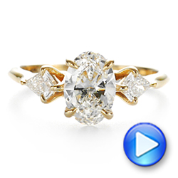 14k Yellow Gold Three Stone Kite Diamond Engagement Ring - Video -  105848 - Thumbnail