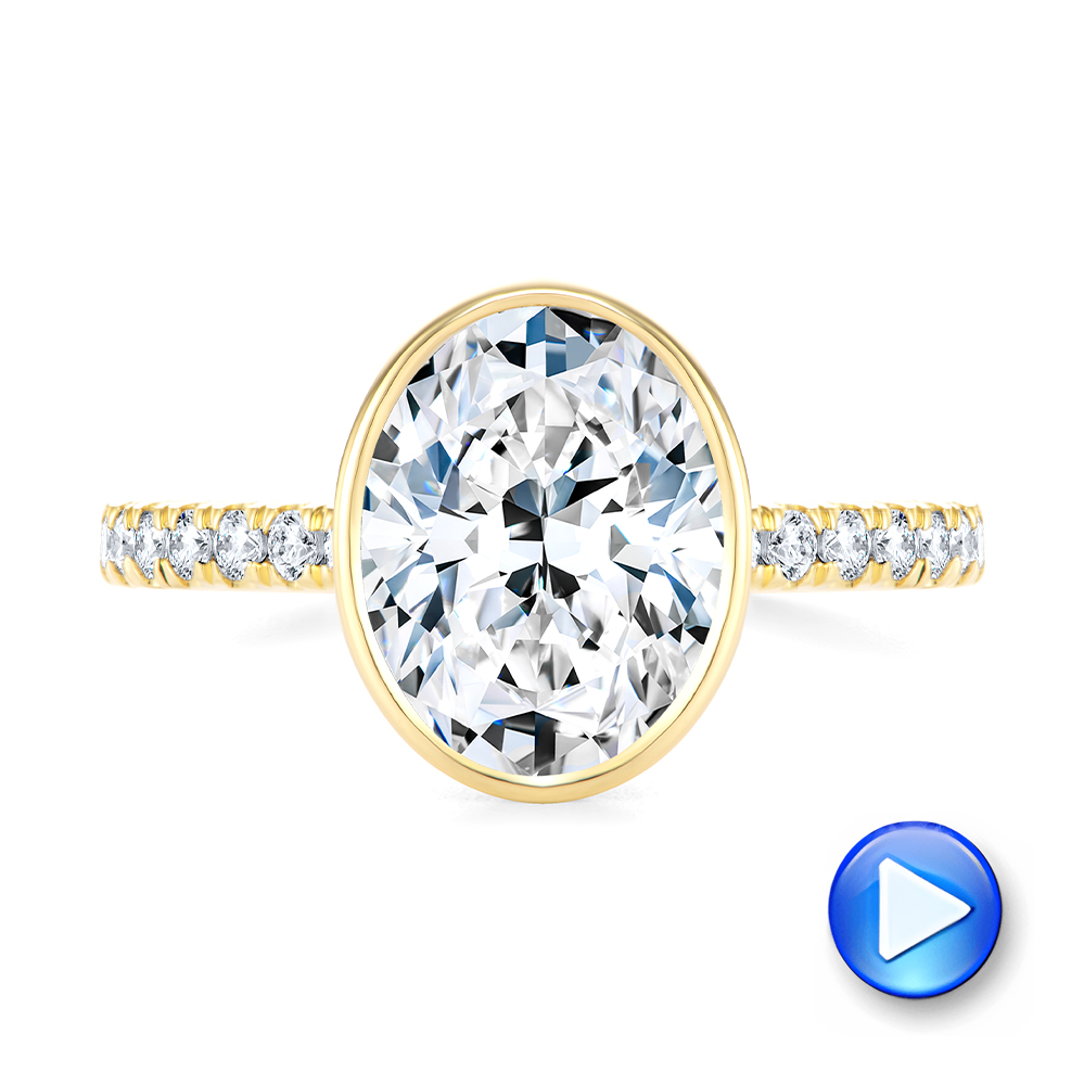 14k Yellow Gold Bezel And Diamond Accents Oval Engagement Ring - Video -  107624 - Thumbnail