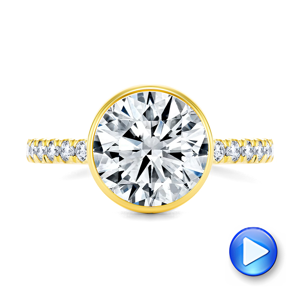 14k Yellow Gold Bezel Set Round Diamond Engagement Ring - Video -  107653 - Thumbnail