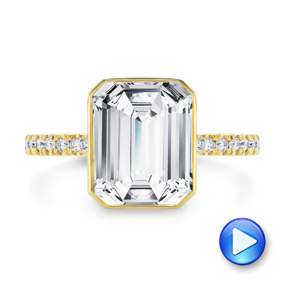 18k Yellow Gold 18k Yellow Gold Emerald Cut Diamond Bezel Engagement Ring With Diamond Accents - Video -  107655 - Thumbnail