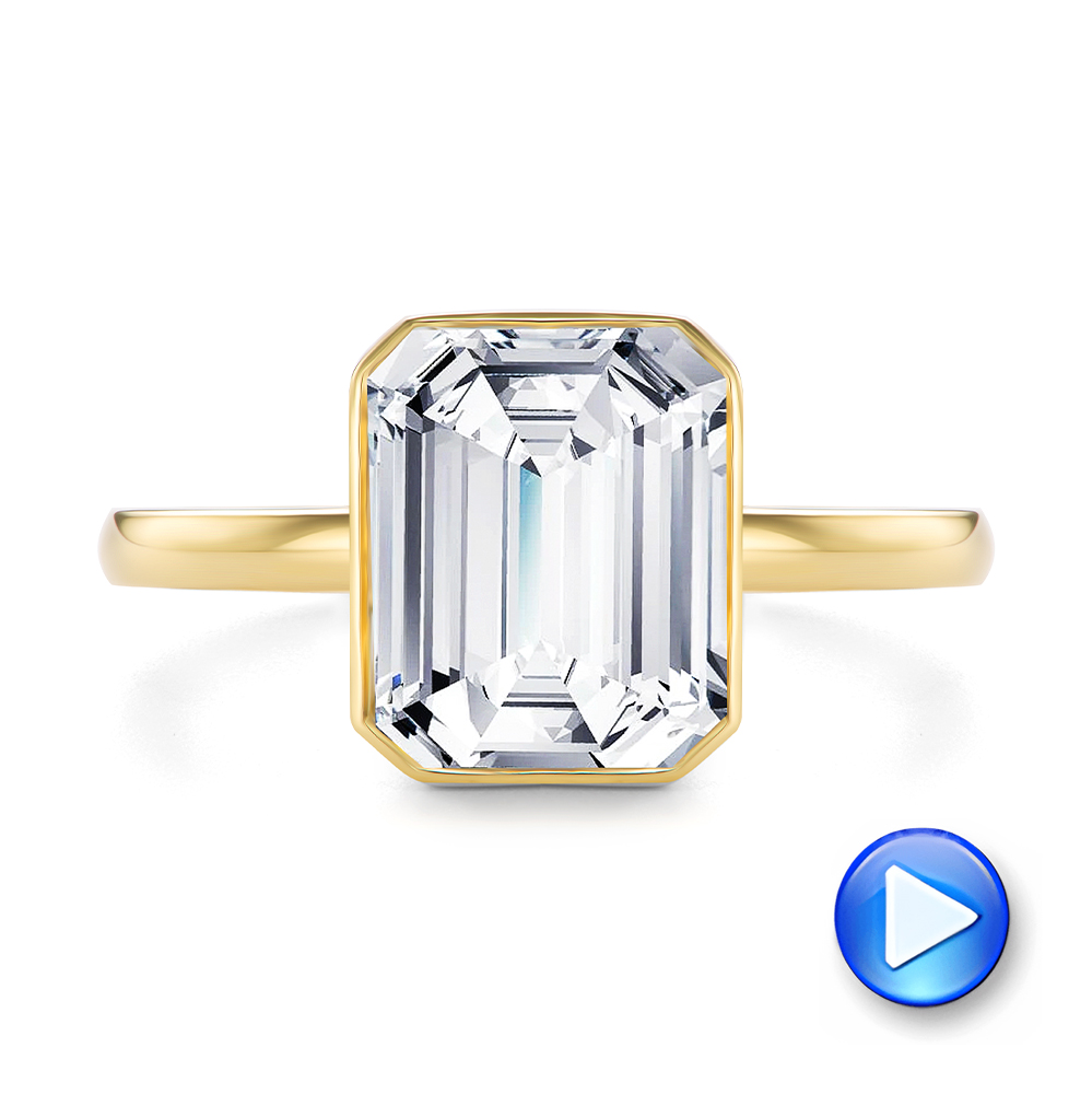 14k Yellow Gold Emerald Cut Diamond Bezel Engagement Ring With Hidden Halo - Video -  107656 - Thumbnail