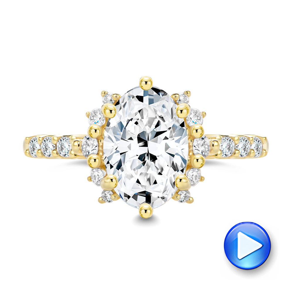 18k Yellow Gold 18k Yellow Gold Starburst Oval Diamond Engagement Ring - Video -  107678 - Thumbnail