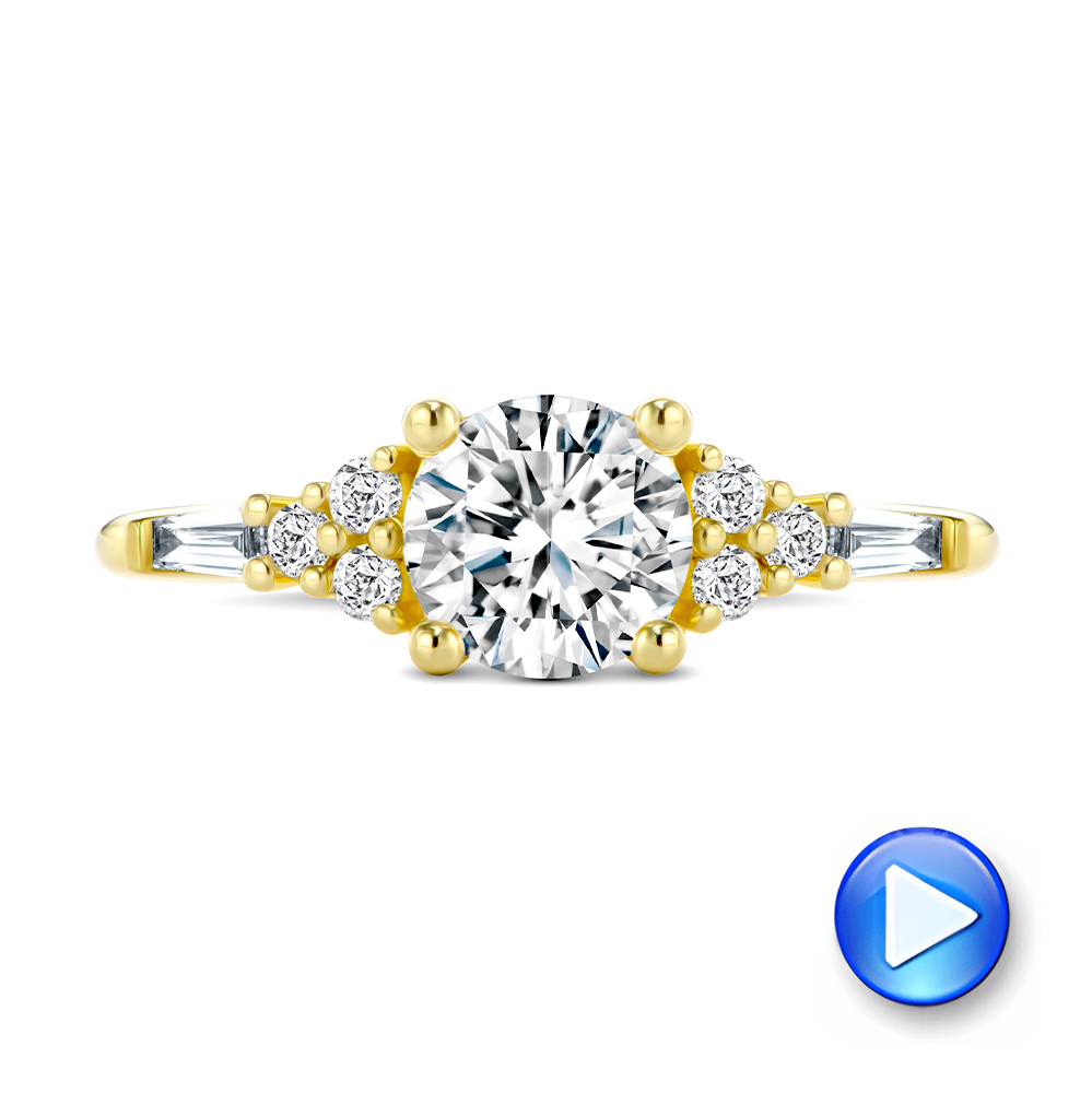 14k Yellow Gold Dainty Cluster Diamond Engagement Ring - Video -  107679 - Thumbnail