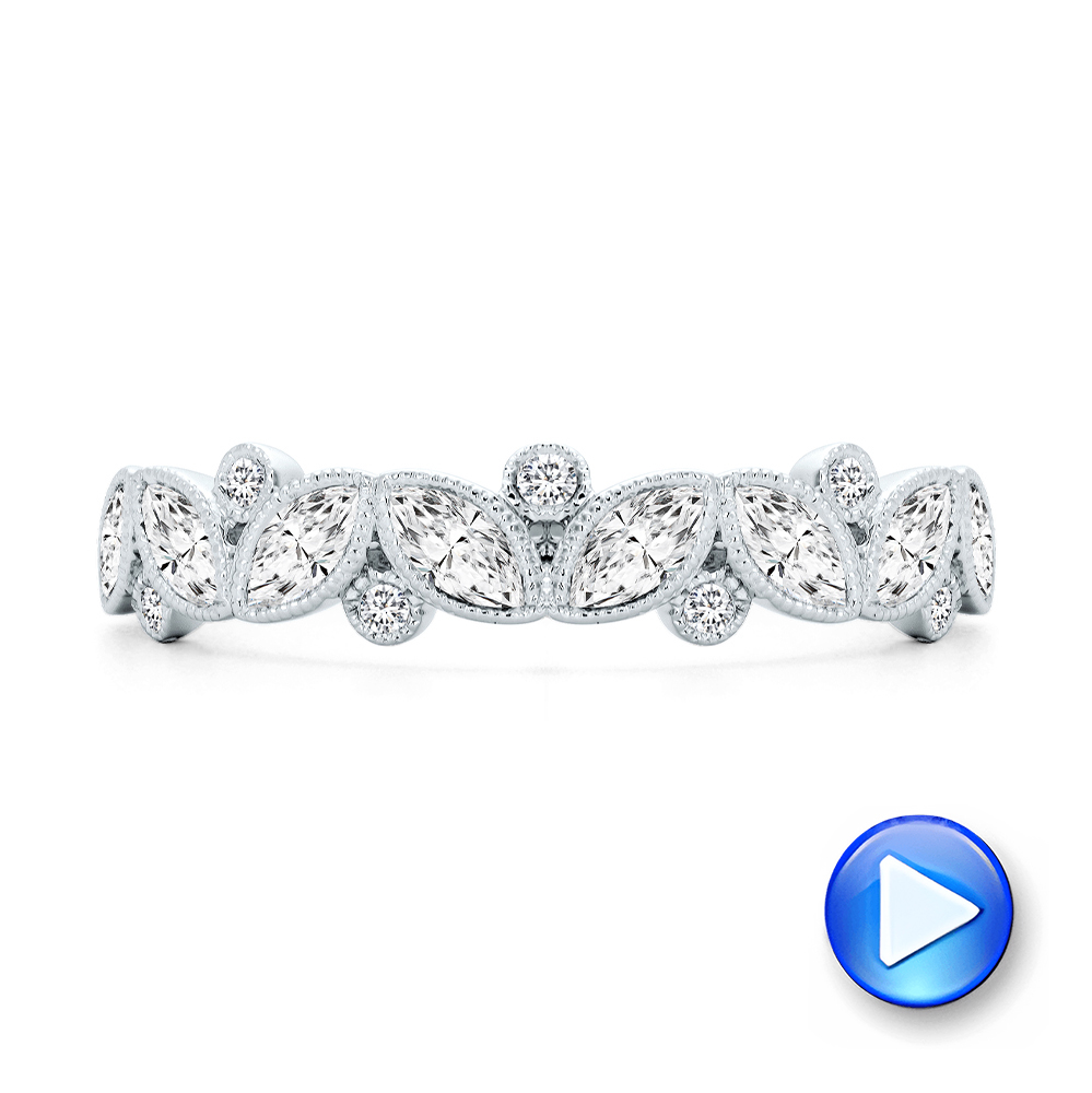 14k White Gold Assorted Diamond and Milgrain Wedding Band - Video -  107715 - Thumbnail