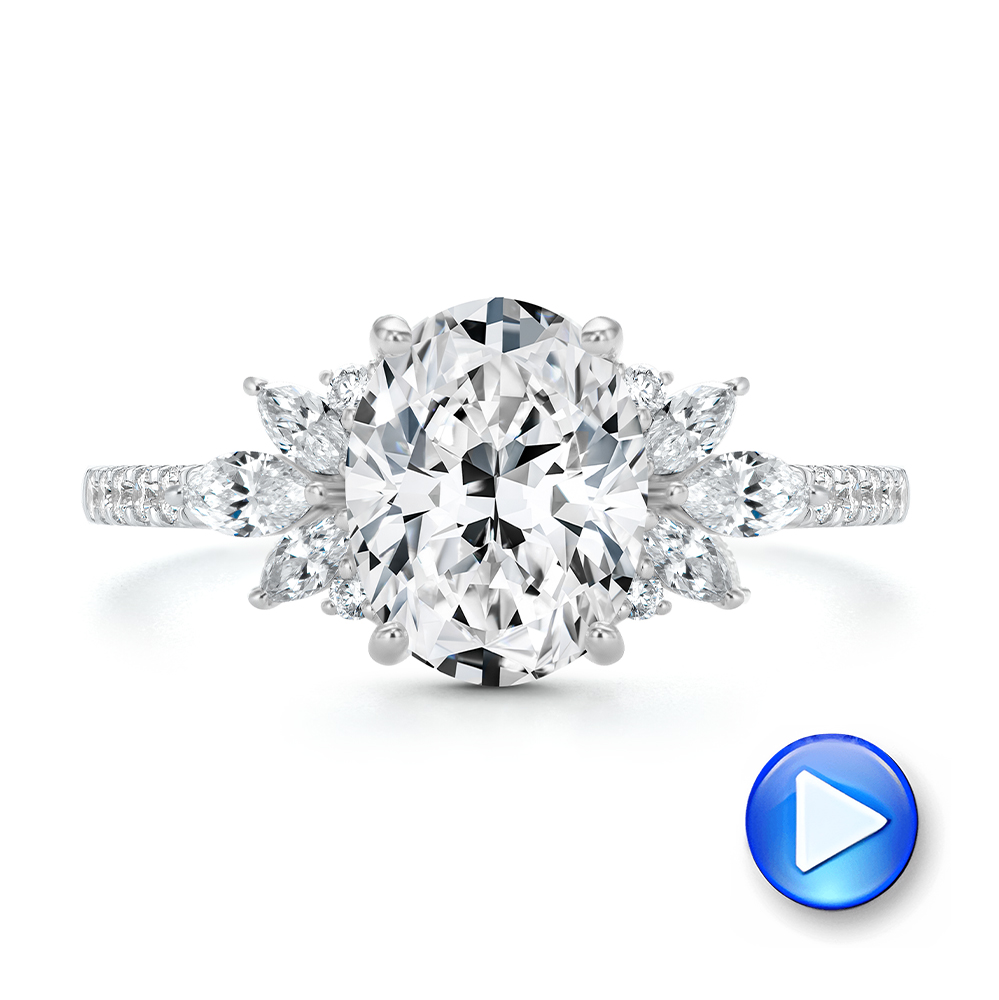 14k White Gold Diamond Cluster Engagement Ring - Video -  107719 - Thumbnail