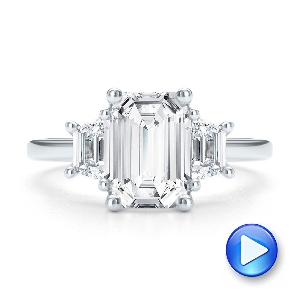  14K Gold Emerald Cut and Trapezoids Diamond Engagement Ring - Video -  107815 - Thumbnail