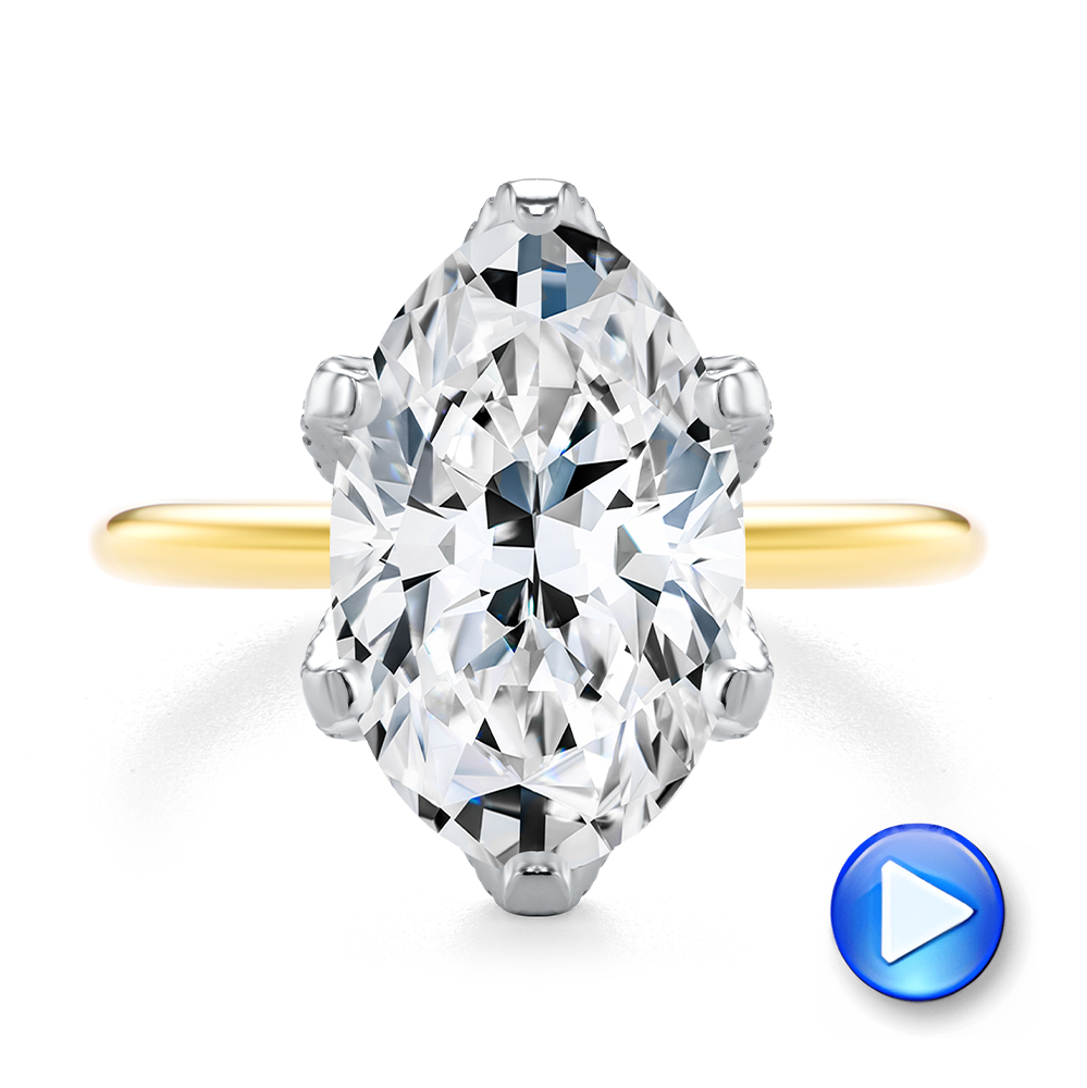 18k Yellow Gold And Platinum Diamond Petal Prongs Oval Engagement Ring - Video -  107823 - Thumbnail